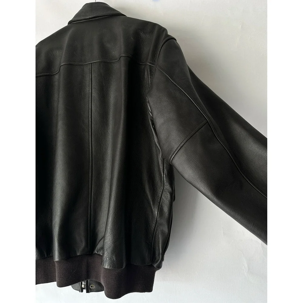 LL Bean Mens Brown Goatskin Leather A-2 Bomber Flight Jacket Size L Tall
